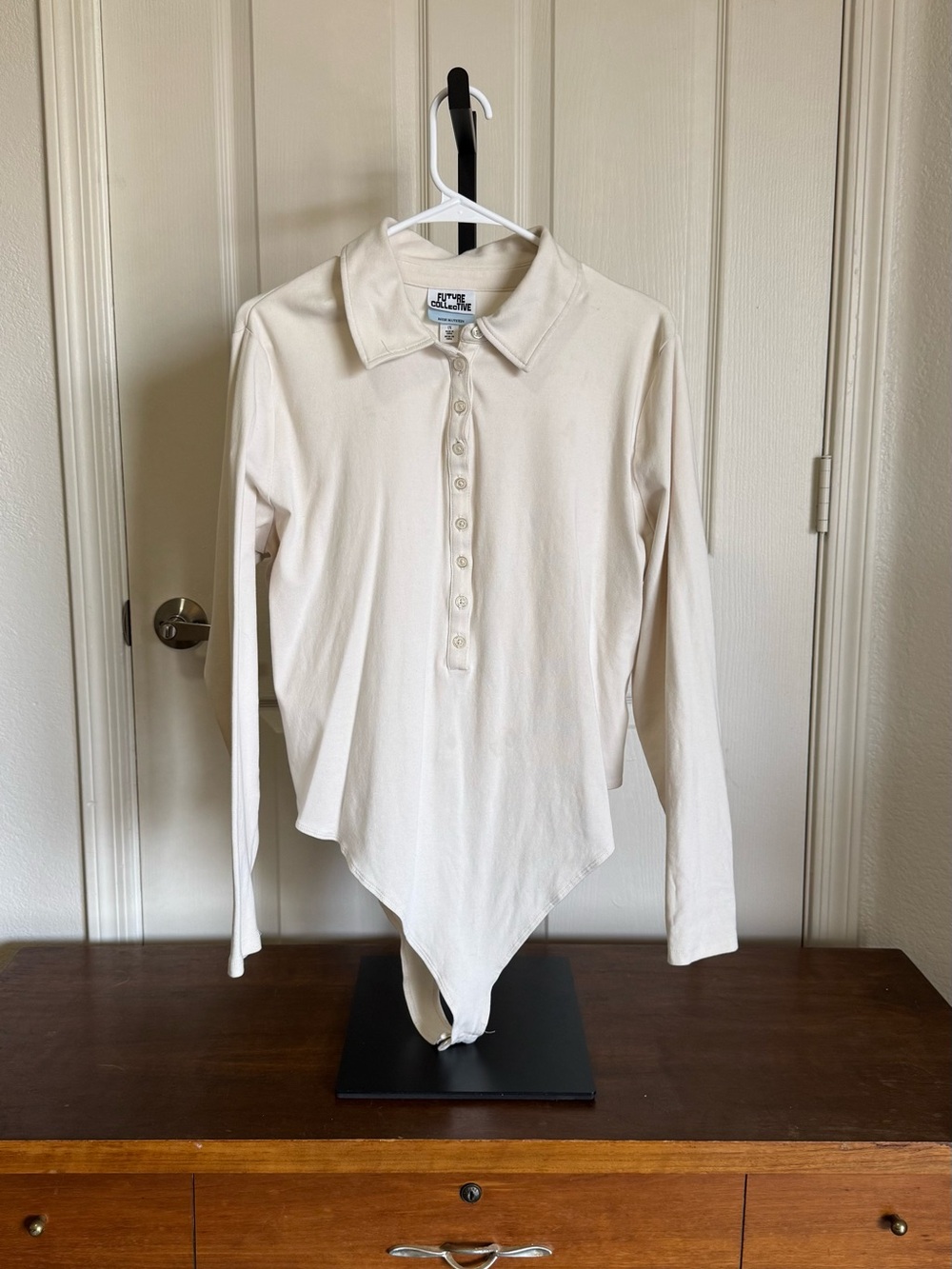 Future Collective Long-Sleeve Polo Bodysuit in Cream